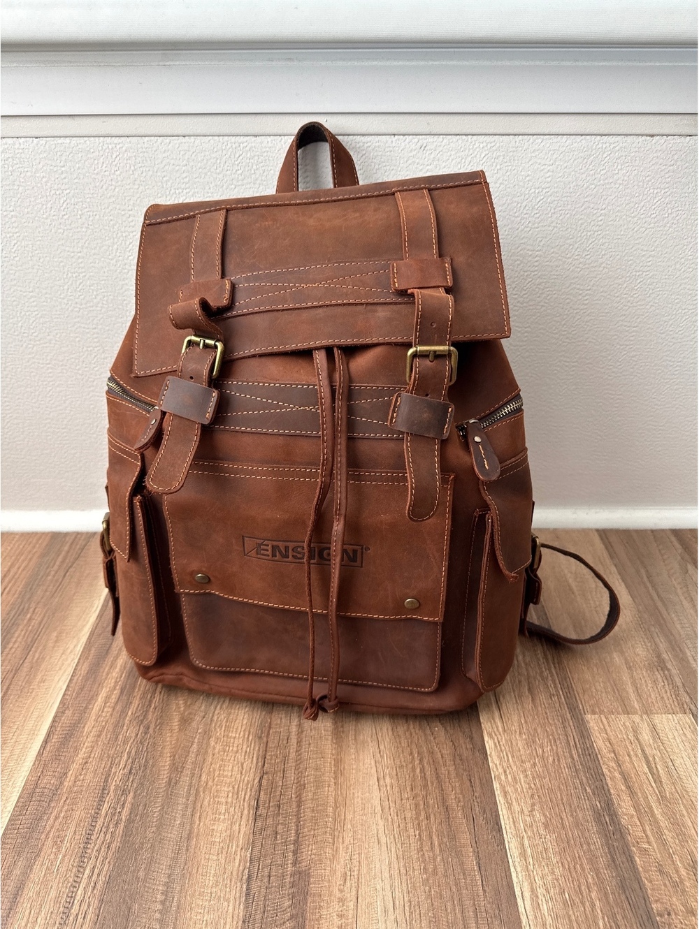 Ensign Brown Leather Backpack Distressed Vintage Style Rucksack Travel Bag
